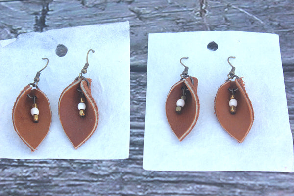 Leather Leaf Earrings, Thailand