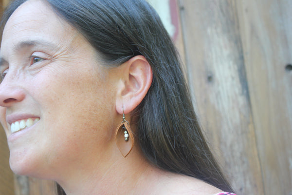 Leather Leaf Earrings, Thailand