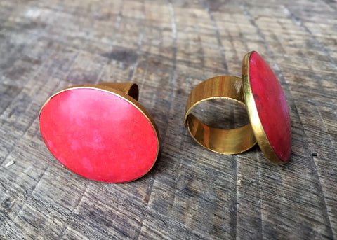 Large Red Gold Ring, India