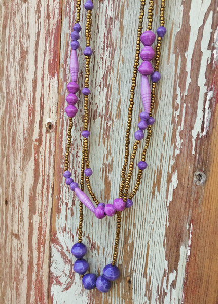 Paper Bead Trio Necklace, Uganda