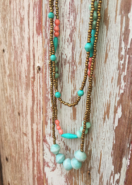 Paper Bead Trio Necklace, Uganda