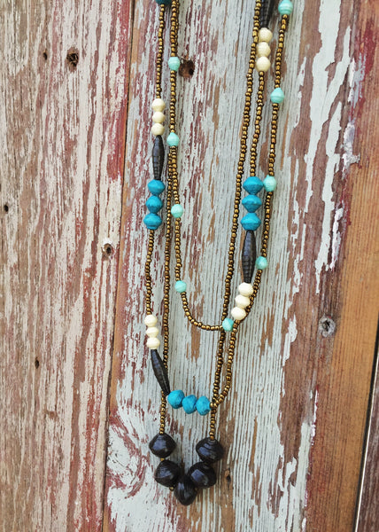 Paper Bead Trio Necklace, Uganda