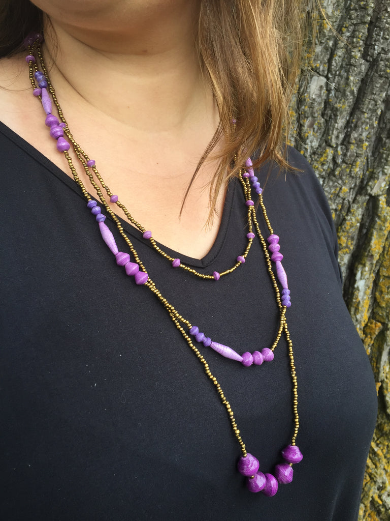 Paper Bead Trio Necklace, Uganda