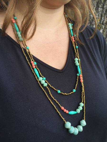Paper Bead Trio Necklace, Uganda