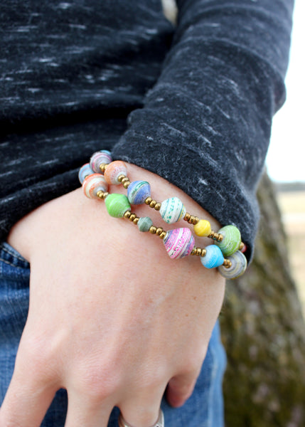 Multicolor Paper Bead Bracelets, Uganda