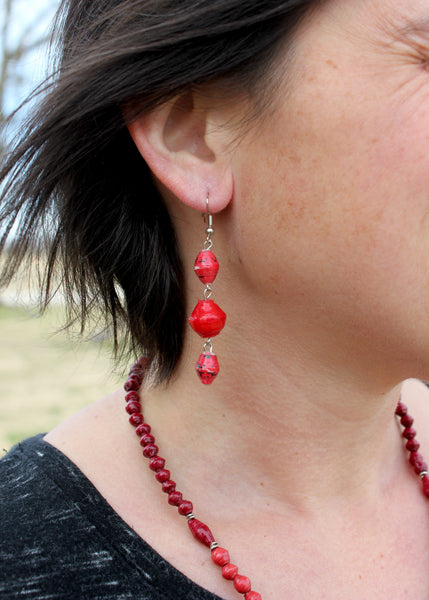 Triple Paper Bead Earring, Uganda