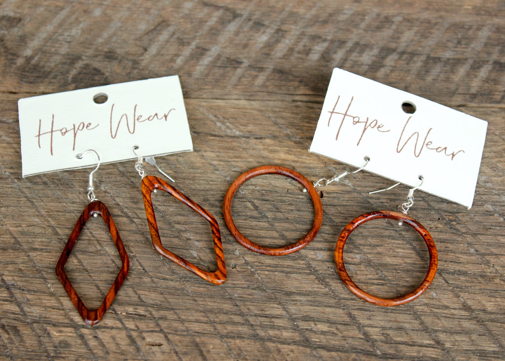 Smooth Wooden Earrings, Guatemala