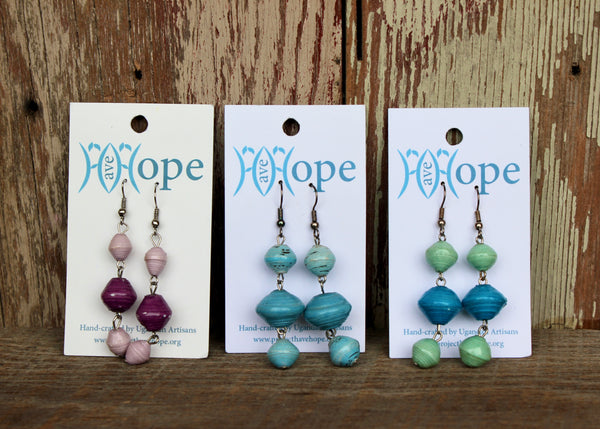 Triple Paper Bead Earring, Uganda