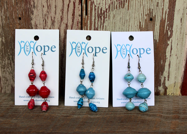 Triple Paper Bead Earring, Uganda