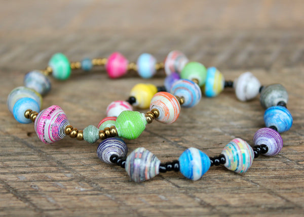 Multicolor Paper Bead Bracelets, Uganda
