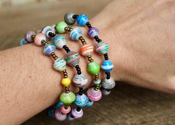 Multicolor Paper Bead Bracelets, Uganda