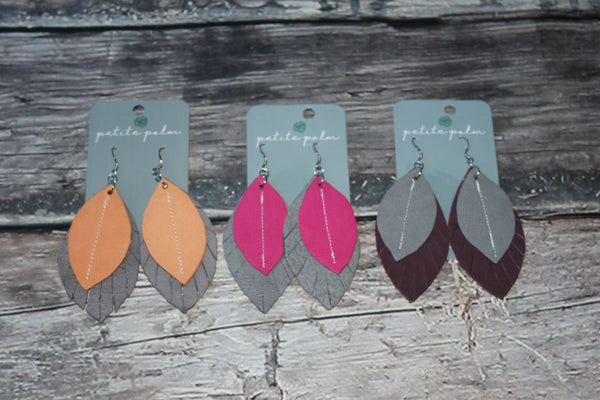 Double Feather Leather Earrings, Haiti