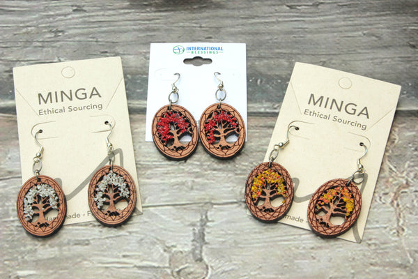 Wooden Tree of Life, Earrings, Colombia