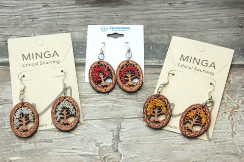 Wooden Tree of Life, Earrings, Colombia