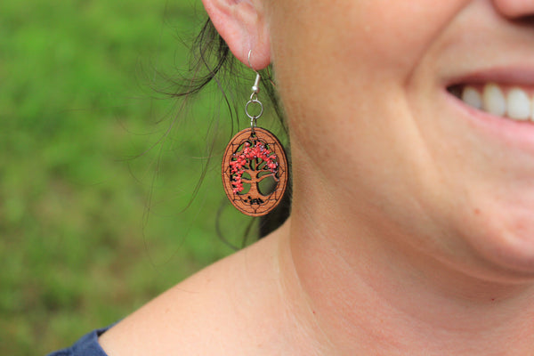 Wooden Tree of Life, Earrings, Colombia