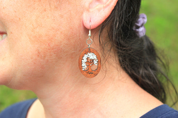 Wooden Tree of Life, Earrings, Colombia