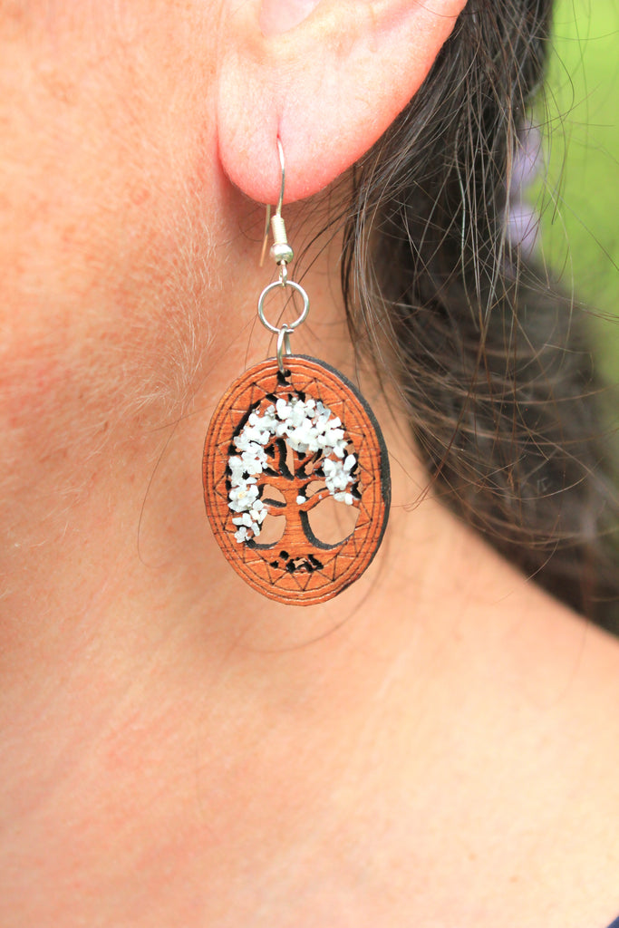 Wooden Tree of Life, Earrings, Colombia