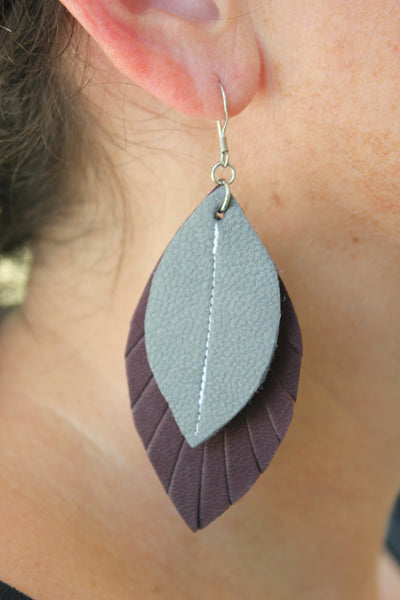 Double Feather Leather Earrings, Haiti