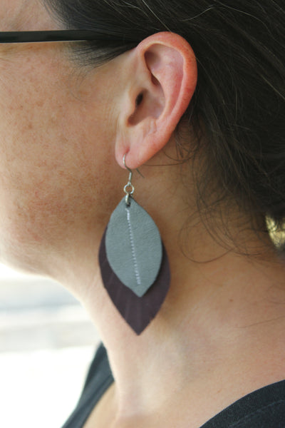 Double Feather Leather Earrings, Haiti