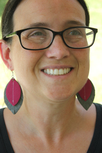 Double Feather Leather Earrings, Haiti