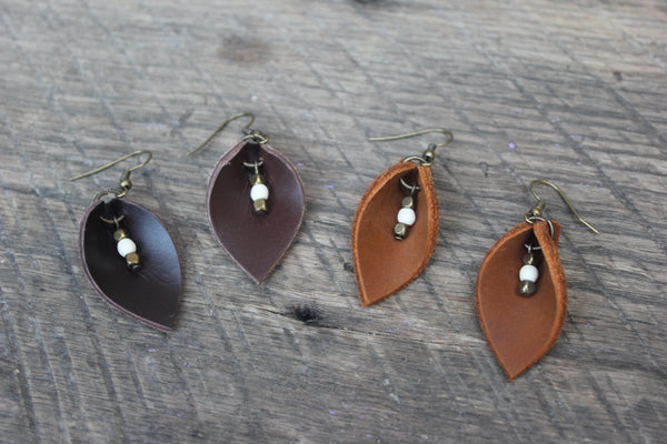Leather Leaf Earrings, Thailand