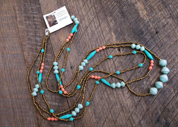Paper Bead Trio Necklace, Uganda