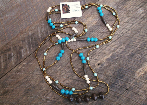 Paper Bead Trio Necklace, Uganda